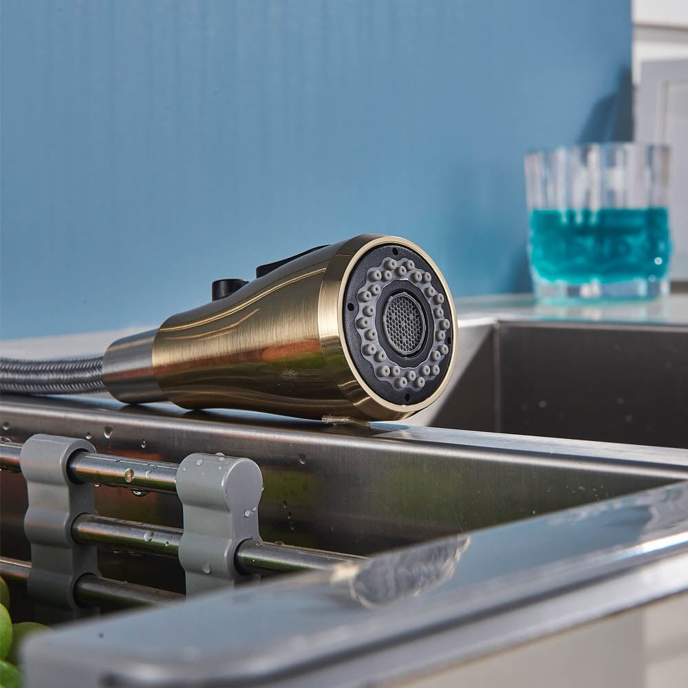 Baterie de bucatarie cu dus extractibil, auriu periat, cod 1468