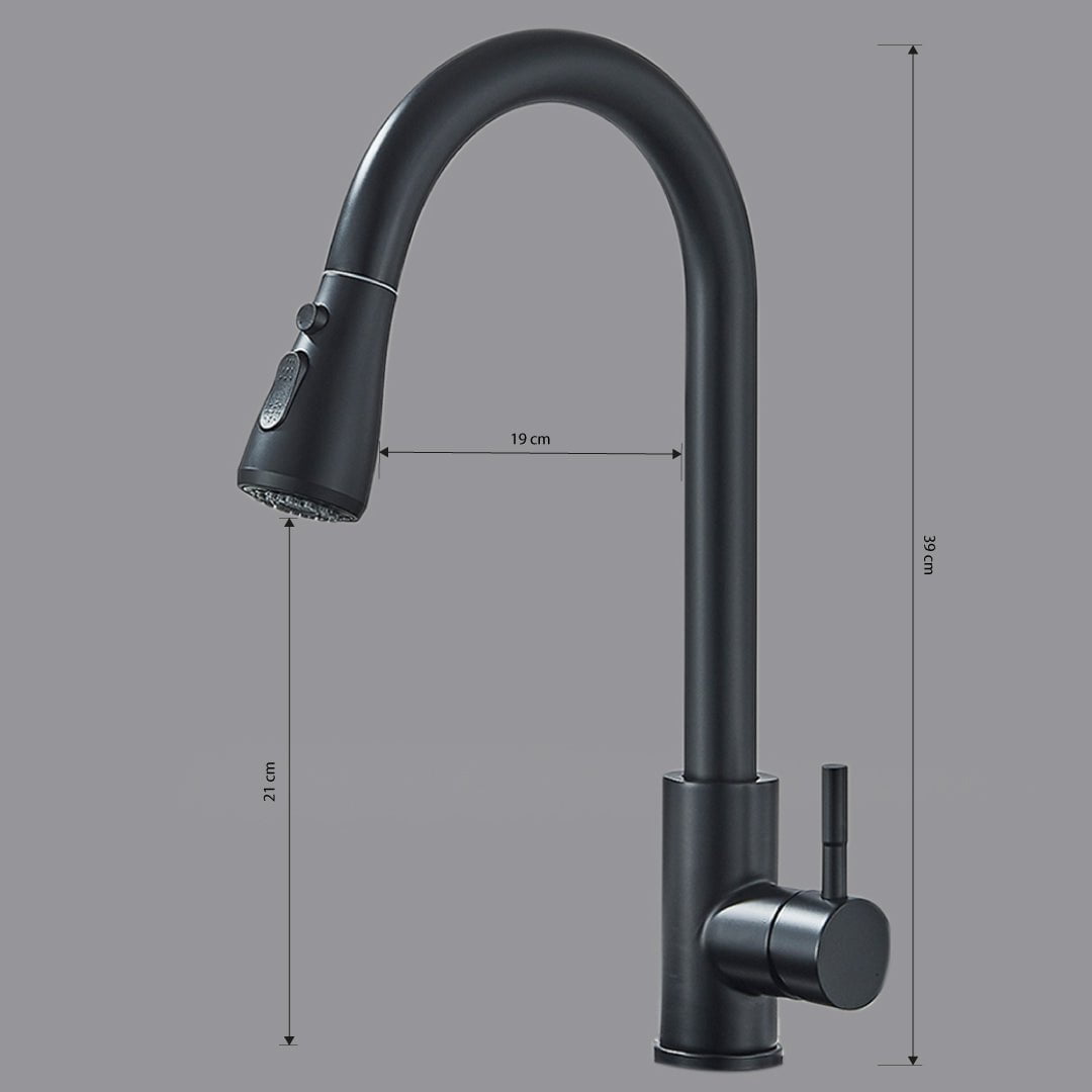 Baterie de bucatarie cu dus extractibil, negru mat, cod 1465