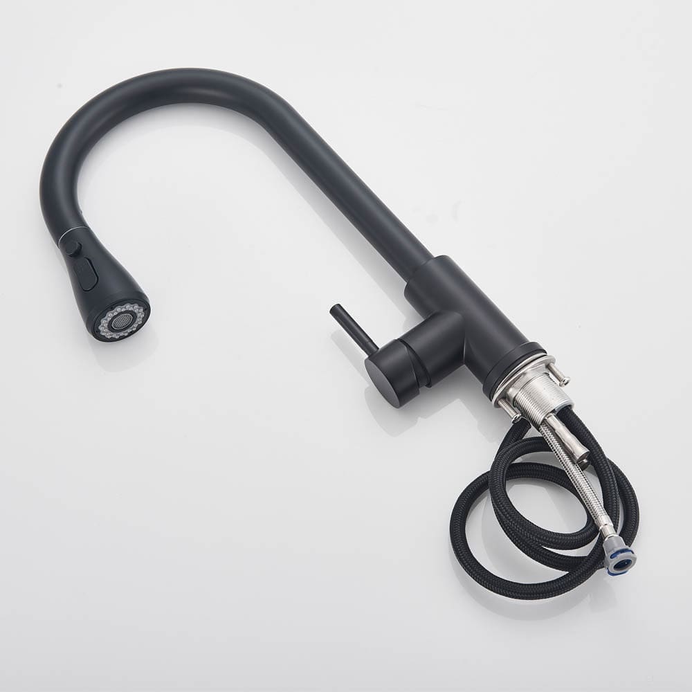 Baterie de bucatarie cu dus extractibil, negru mat, cod 1465