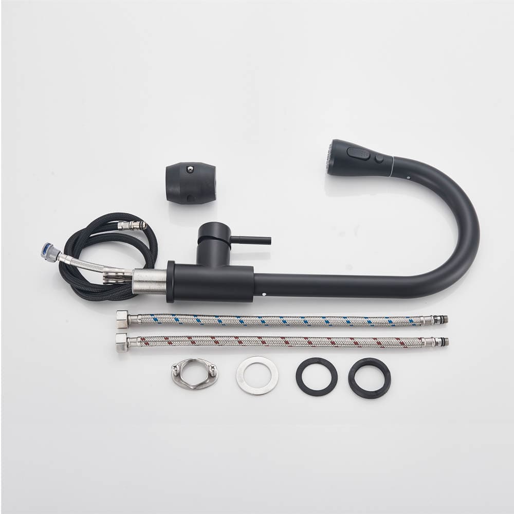 Baterie de bucatarie cu dus extractibil, negru mat, cod 1465