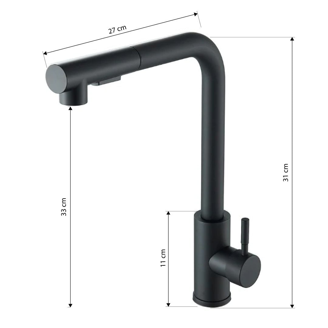 Baterie de bucatarie, cu dus extractibil, negru mat, cod 1469