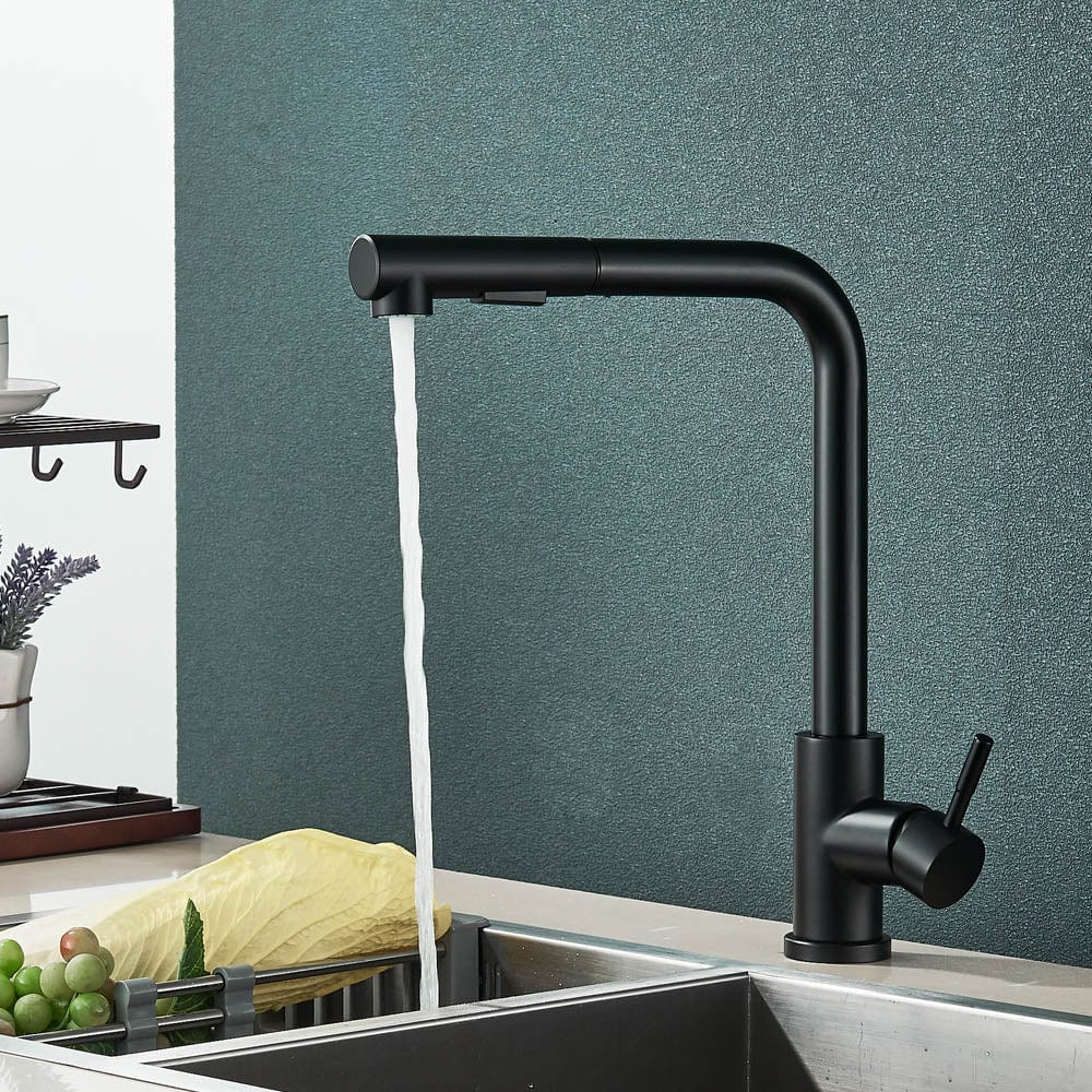 Baterie de bucatarie, cu dus extractibil, negru mat, cod 1469