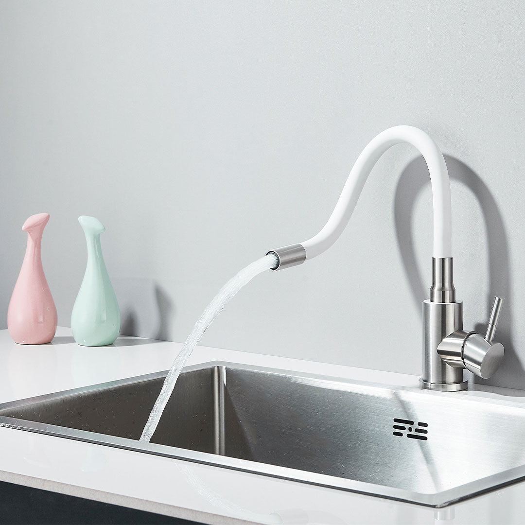 Baterie de bucătărie cu pipă flexibilă, alb cod: 1248