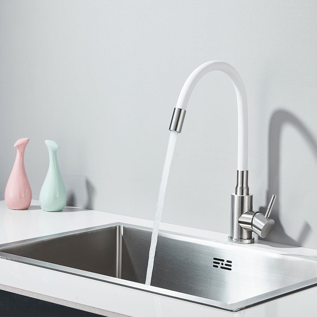 Baterie de bucătărie cu pipă flexibilă, alb cod: 1248