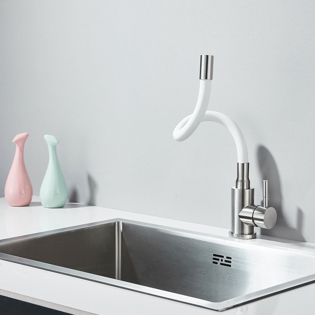 Baterie de bucătărie cu pipă flexibilă, alb cod: 1248