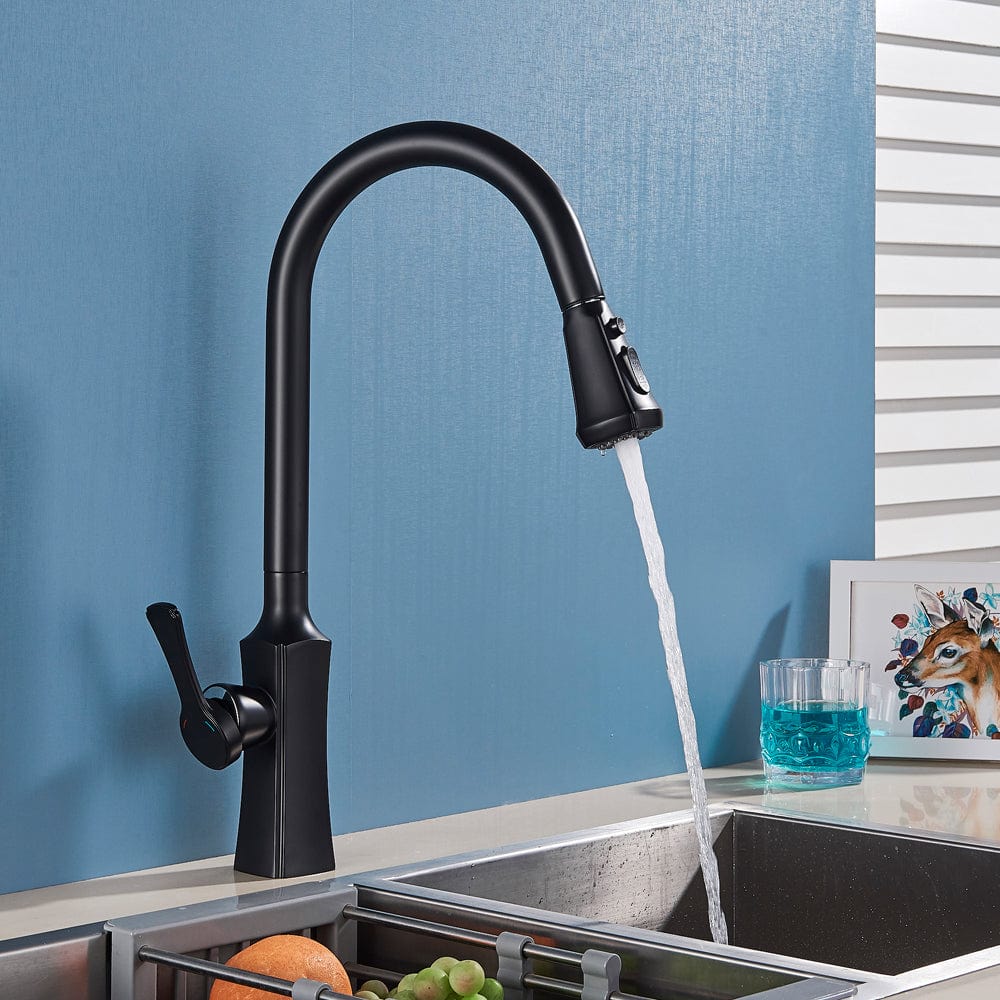 Baterie de bucatarie, negru mat, cu 2 funcții de curgere si dus extractibil, cod 1388