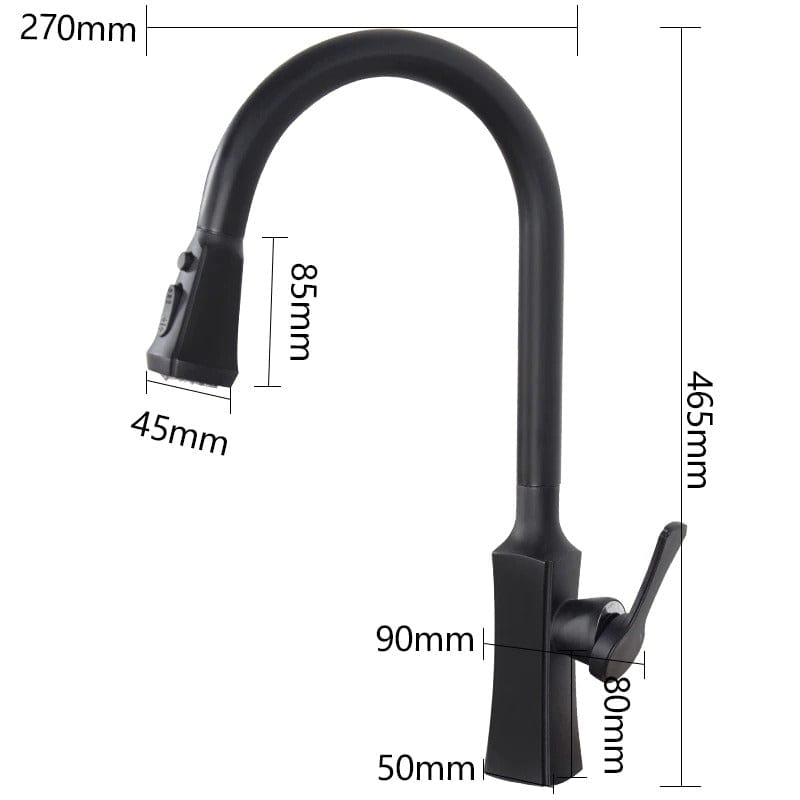 Baterie de bucatarie, negru mat, cu 2 funcții de curgere si dus extractibil, cod 1388