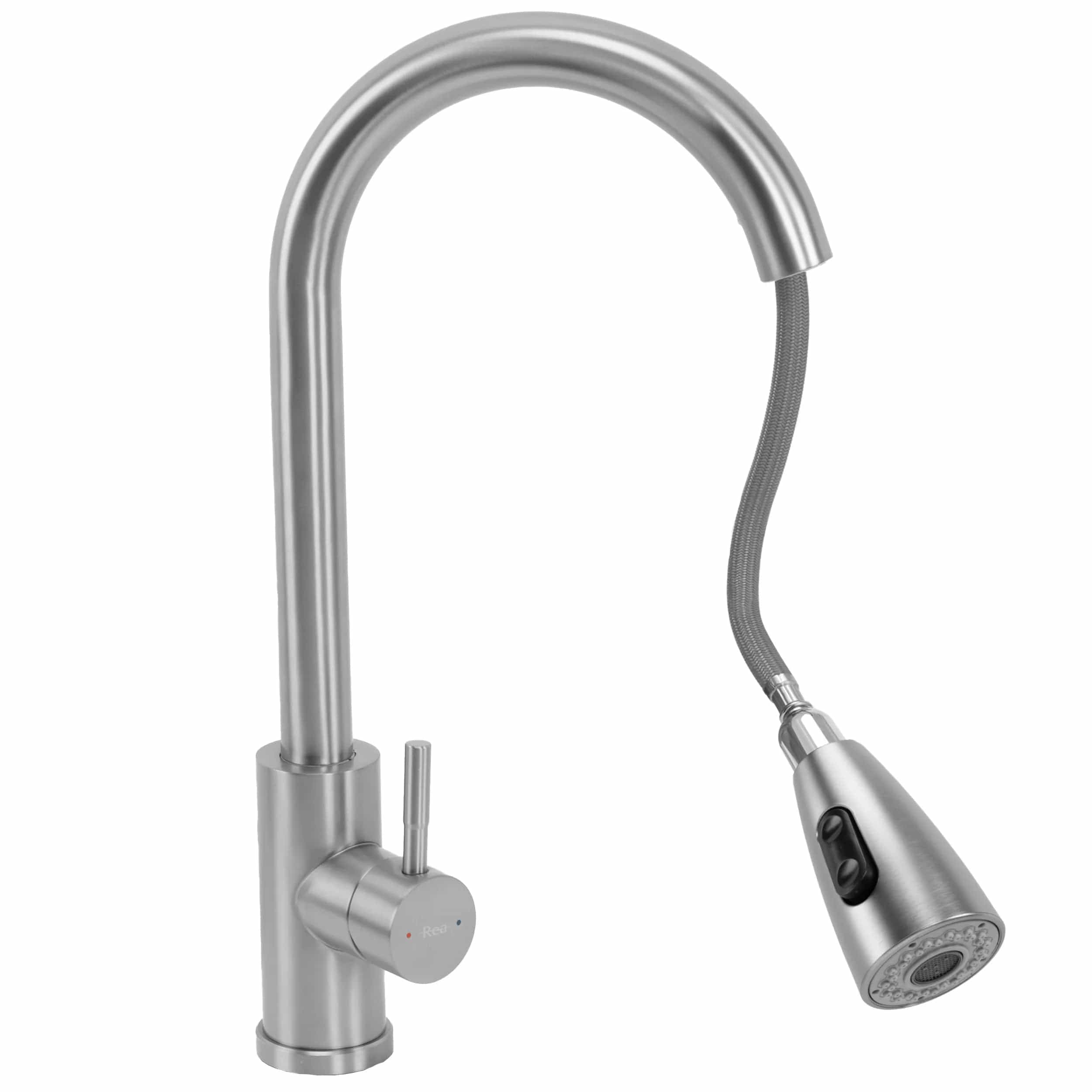 Baterie de bucatarie Rea Cross cu dus extractibil, argintiu lucios