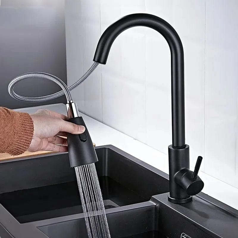 Baterie de bucatarie Rea Cross cu dus extractibil, negru mat