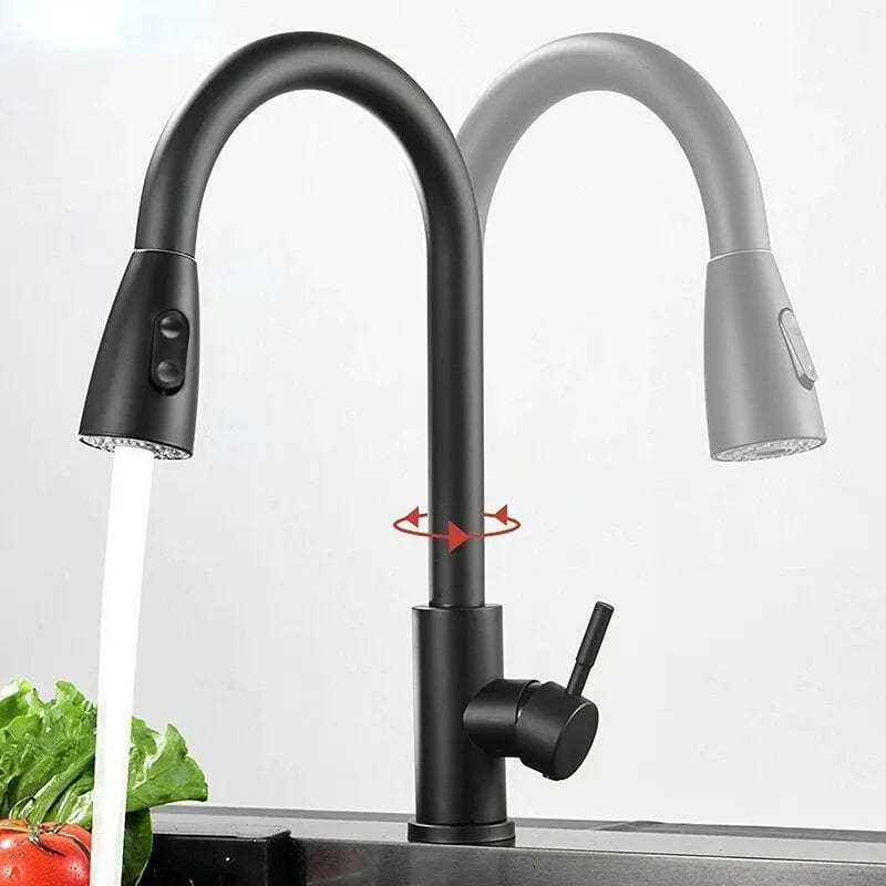 Baterie de bucatarie Rea Cross cu dus extractibil, negru mat