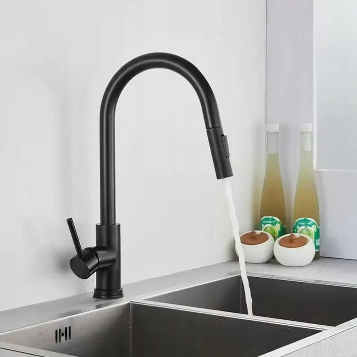 Baterie de bucatarie Rea Fresh cu dus extractibil, negru mat