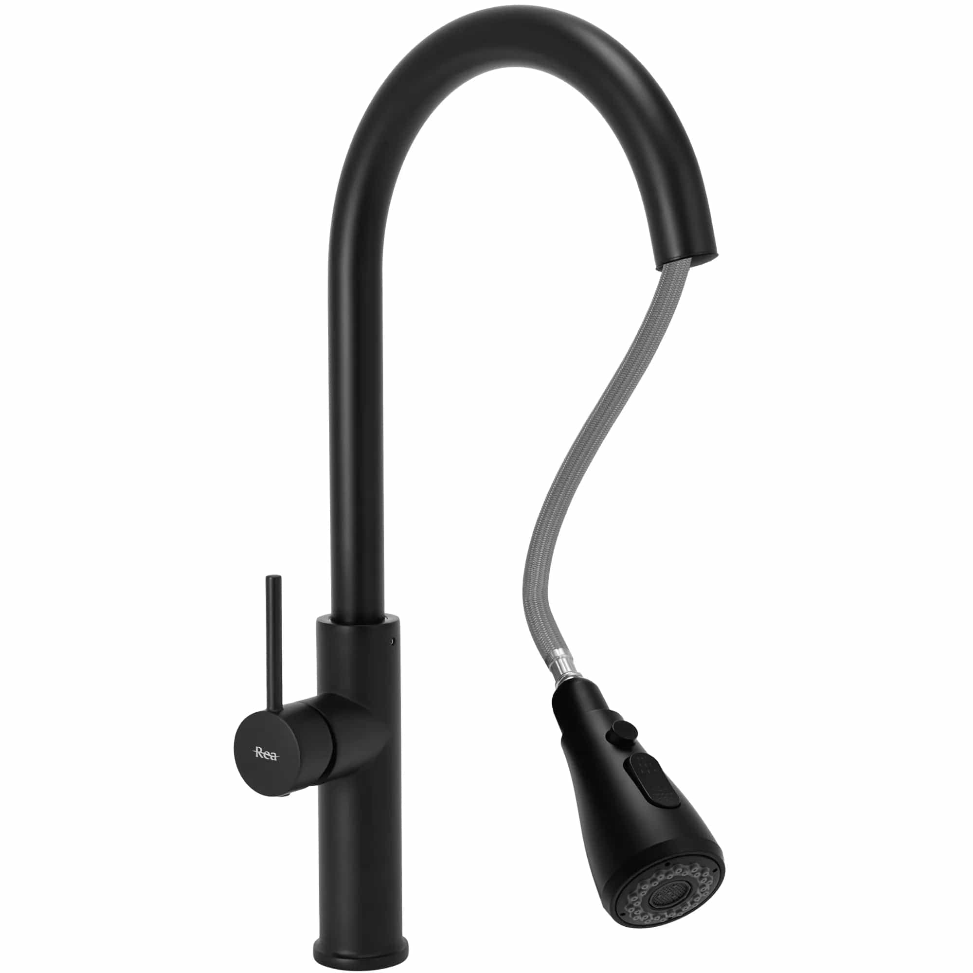 Baterie de bucatarie Rea Nest cu dus extractibil, negru mat