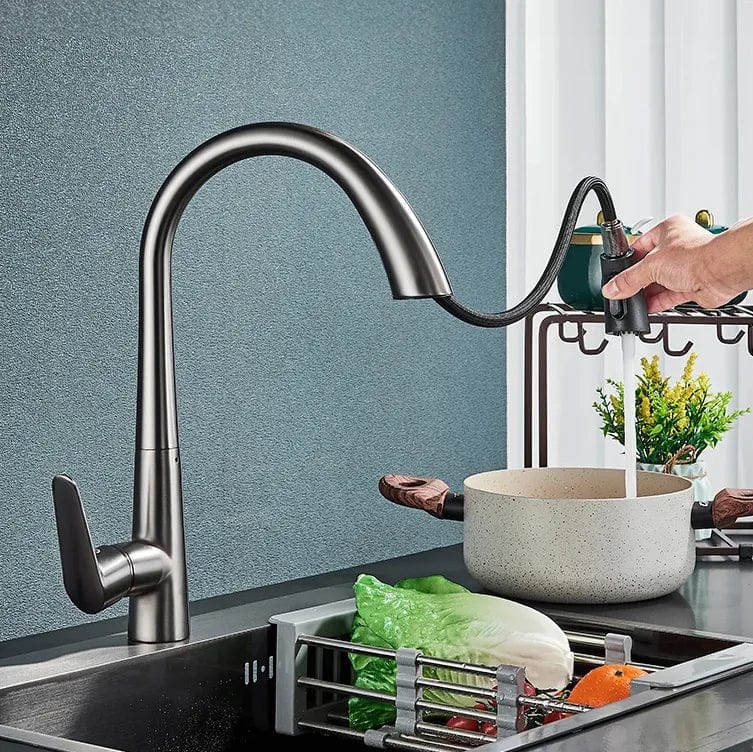 Baterie de bucatarie Rea Ross cu dus extractibil, argintiu