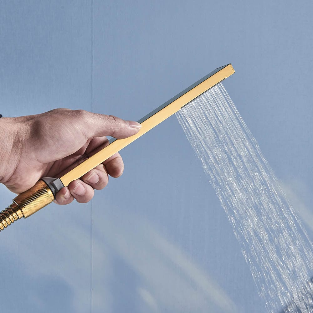 Baterie de cadă cu cascadă și duș de mână, auriu lucios, cod 1302