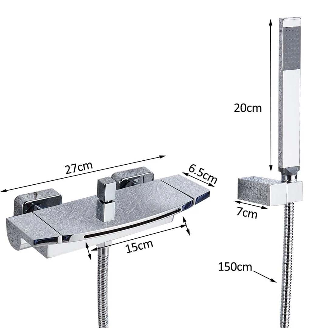 Baterie de cada cu cascada si dus de mana, argintiu cromat, cod 1303