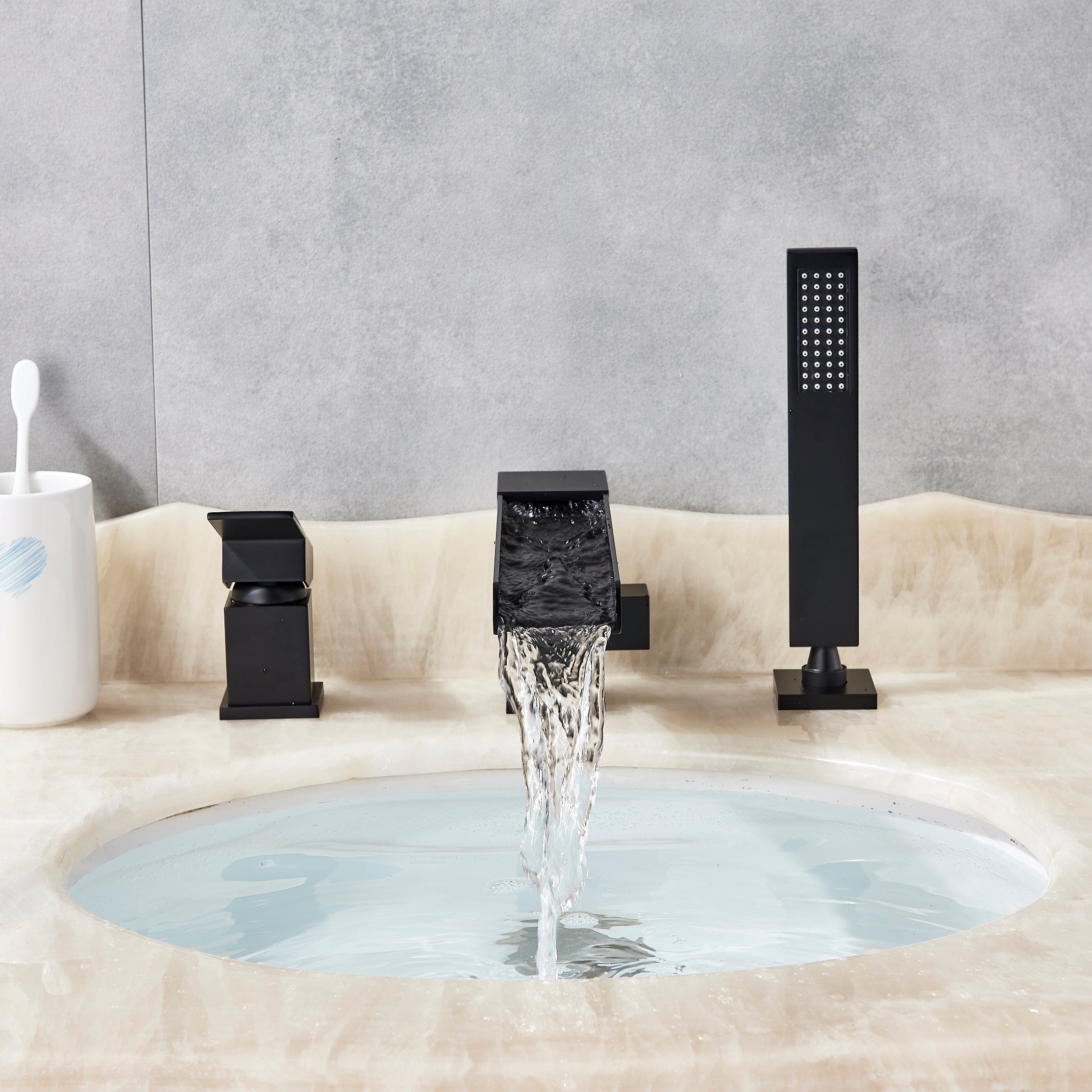 Baterie de cada, cu cascada si dus de mana Zuver Plate, neagra, cod 1408