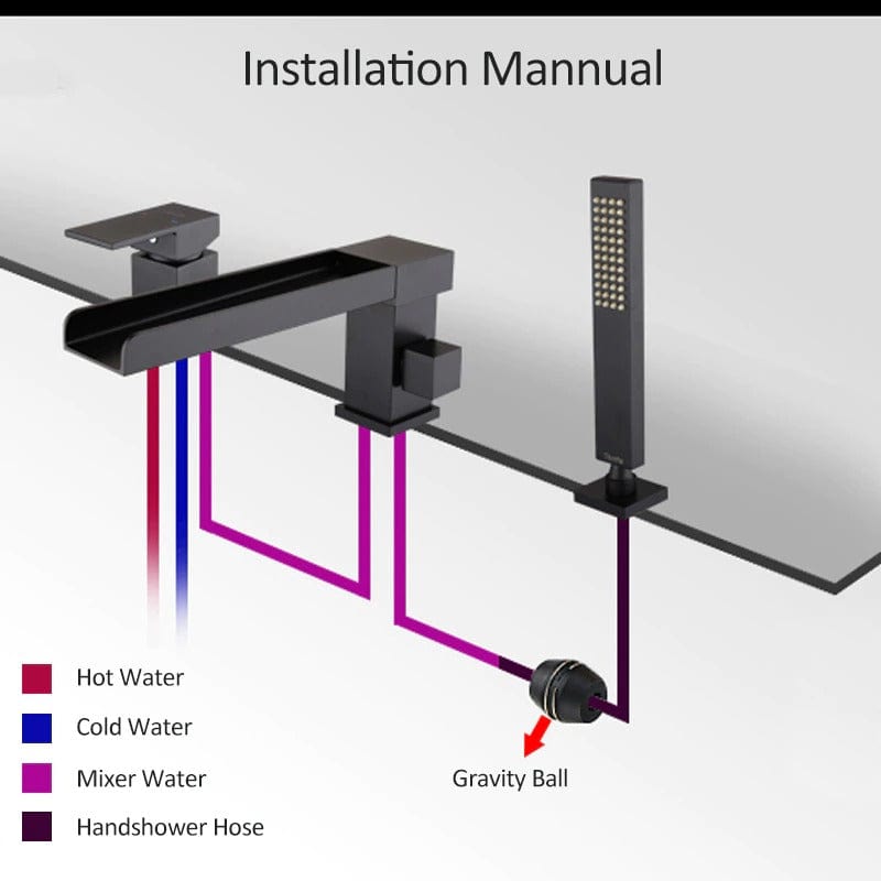 Baterie de cada, cu cascada si dus de mana Zuver Plate, neagra, cod 1408