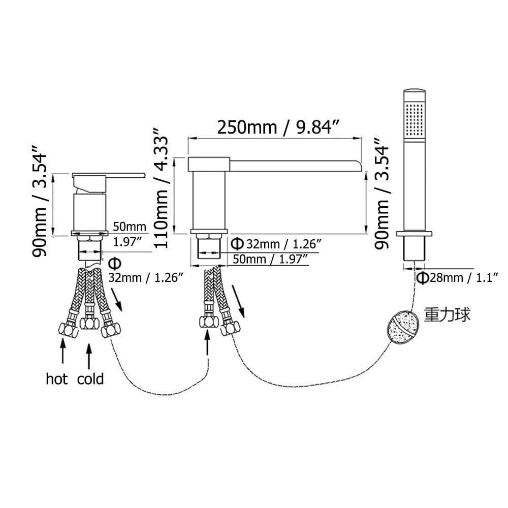 Baterie de cada, cu cascada si dus de mana Zuver Plate, neagra, cod 1408