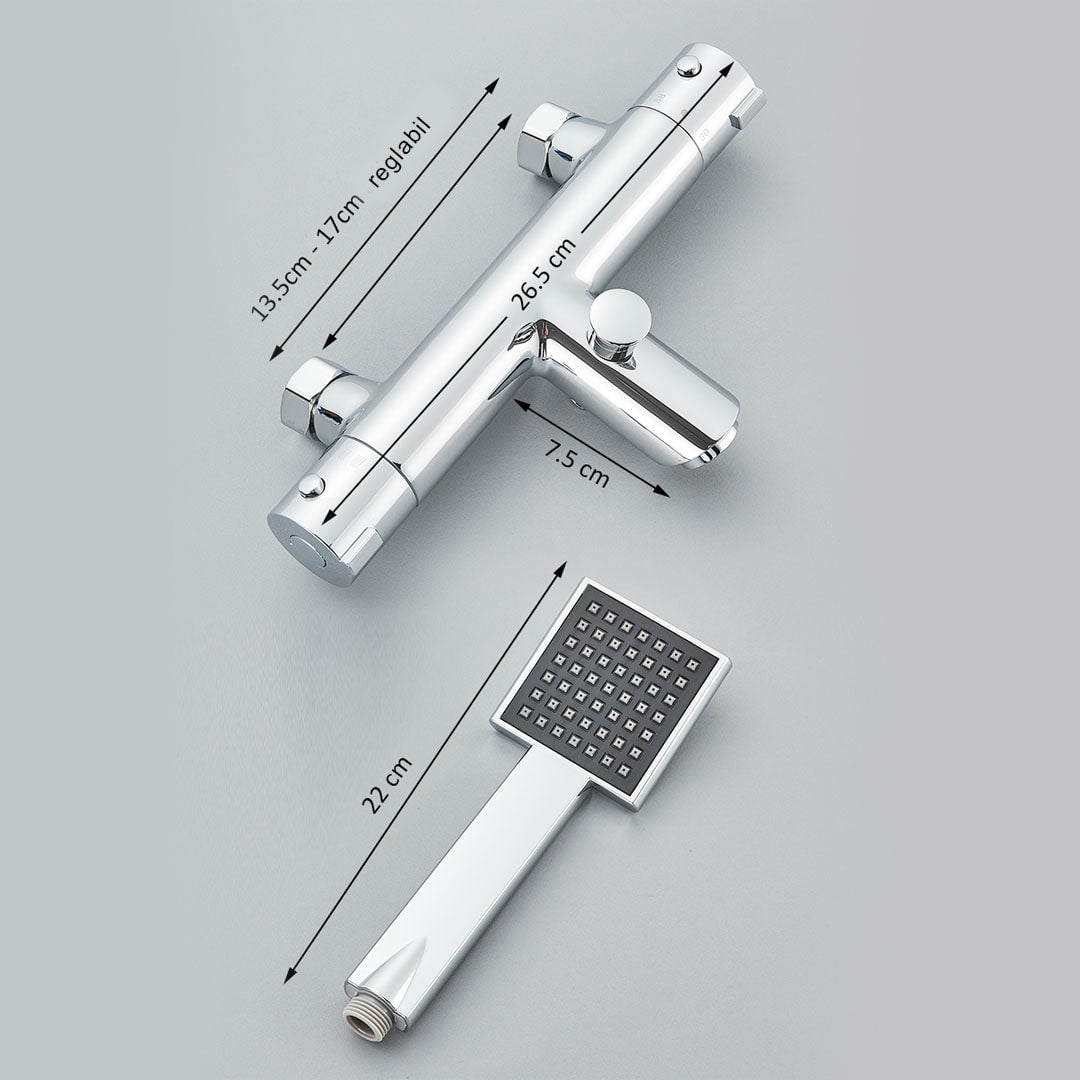 Baterie de cada cu termostat si dus de mana, argintiu lucios, cod 1601