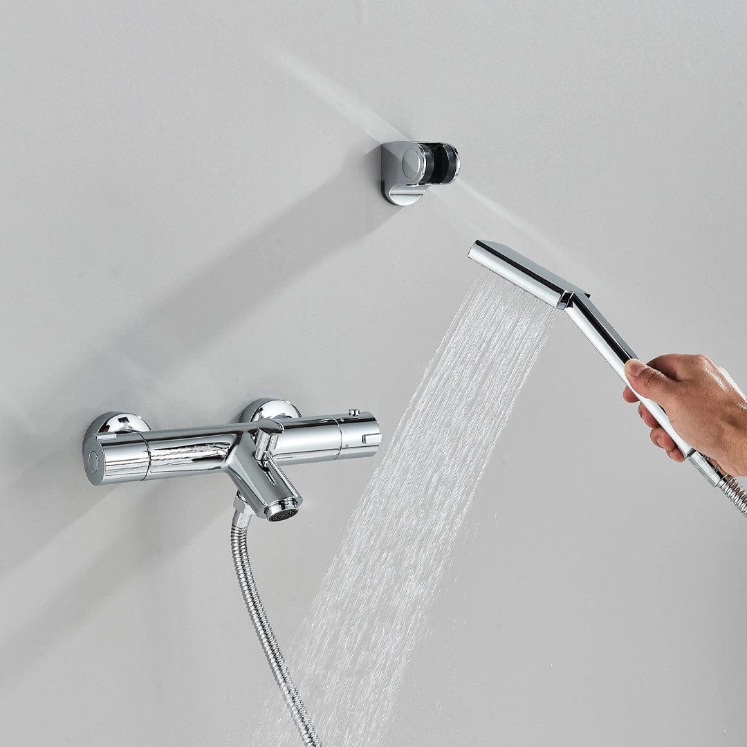 Baterie de cada cu termostat si dus de mana, argintiu lucios, cod 1601