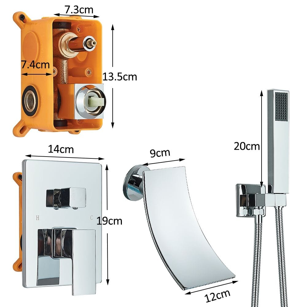 Baterie de cada incastrata Alexa S1277, cascada si dus de mana, crom lucios, cod 1277