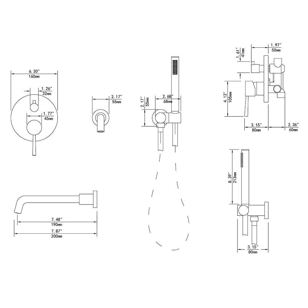 Baterie de cada incastrata, cu dus de mana, finisaj auriu nichelat (semi-lucios), cod 1336