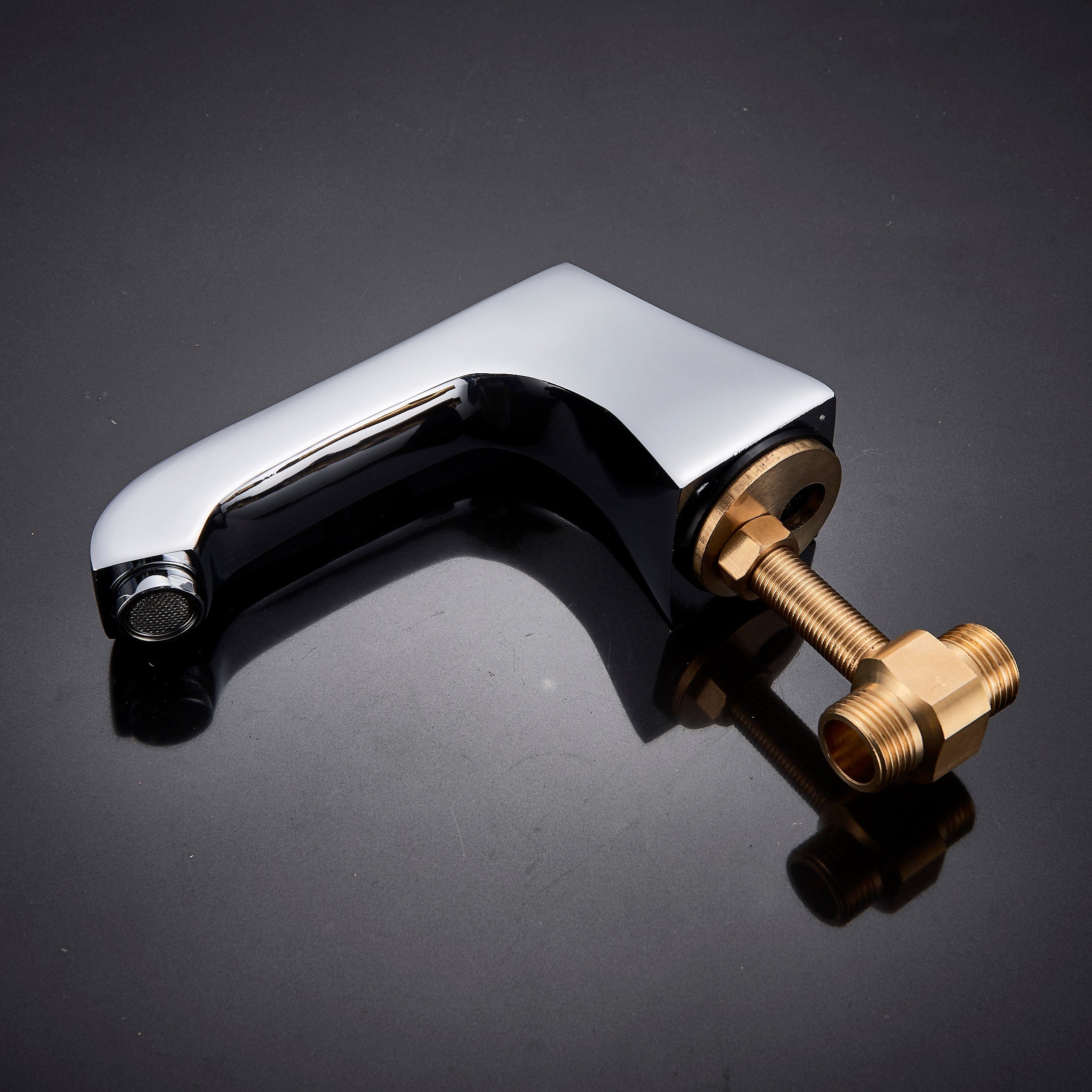 Baterie de lavoar cu design minimalist, doua manere, argintiu cromat, cod 1309