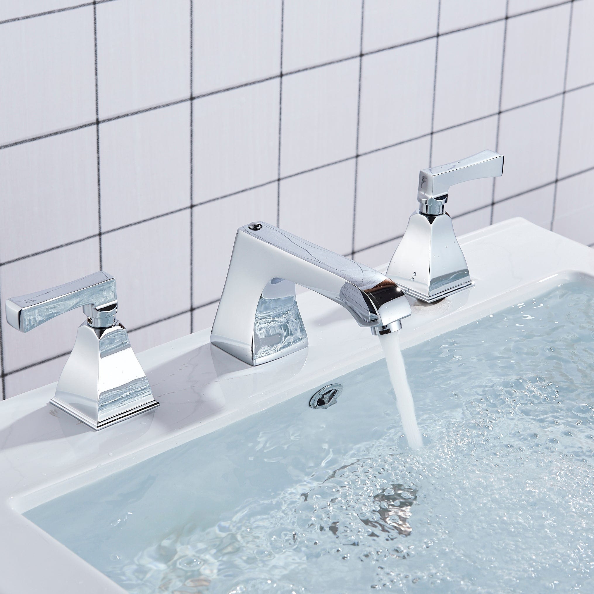 Baterie de lavoar cu design minimalist, doua manere, argintiu cromat, cod 1309