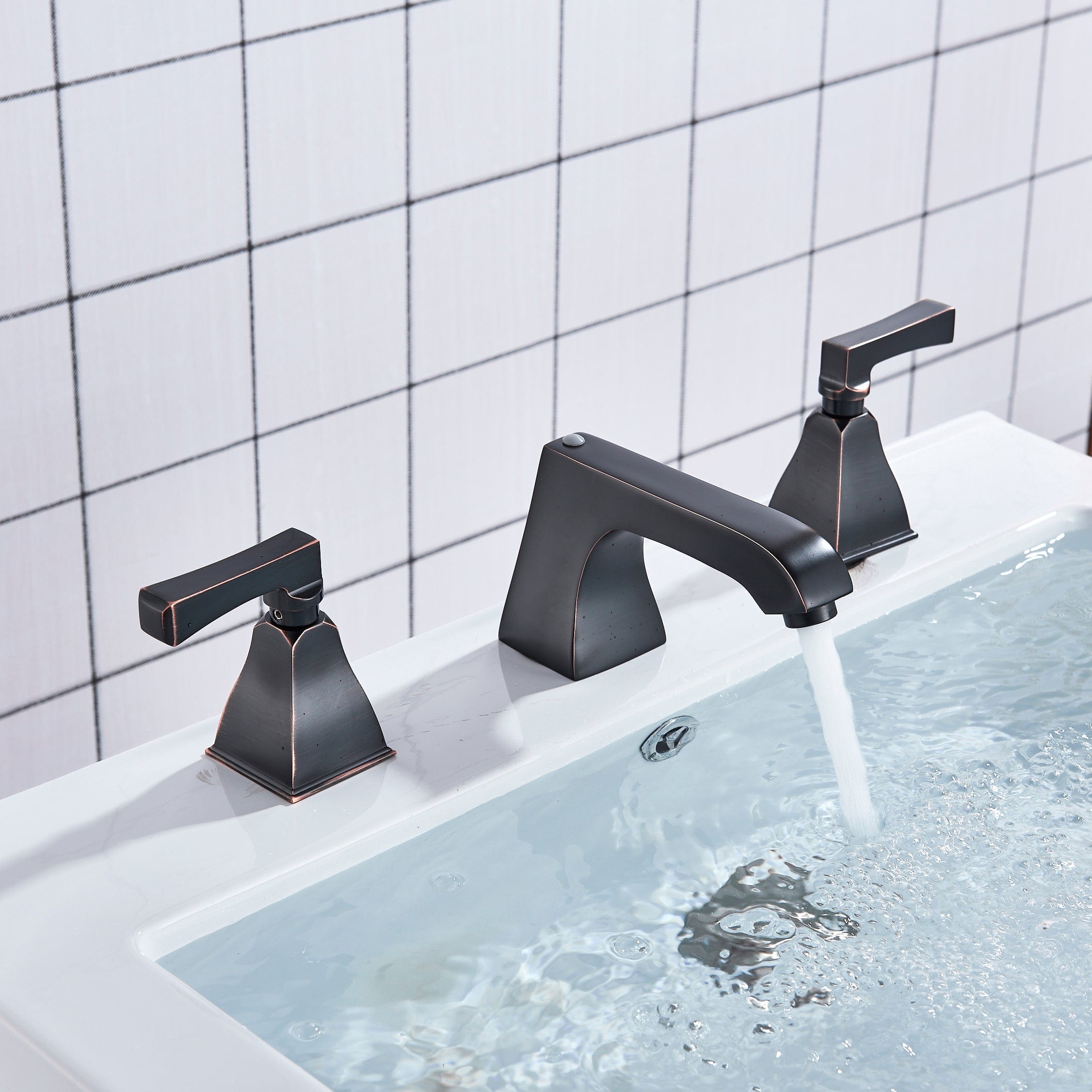 Baterie de lavoar cu design minimalist, doua manere, negru mat, cod 1308