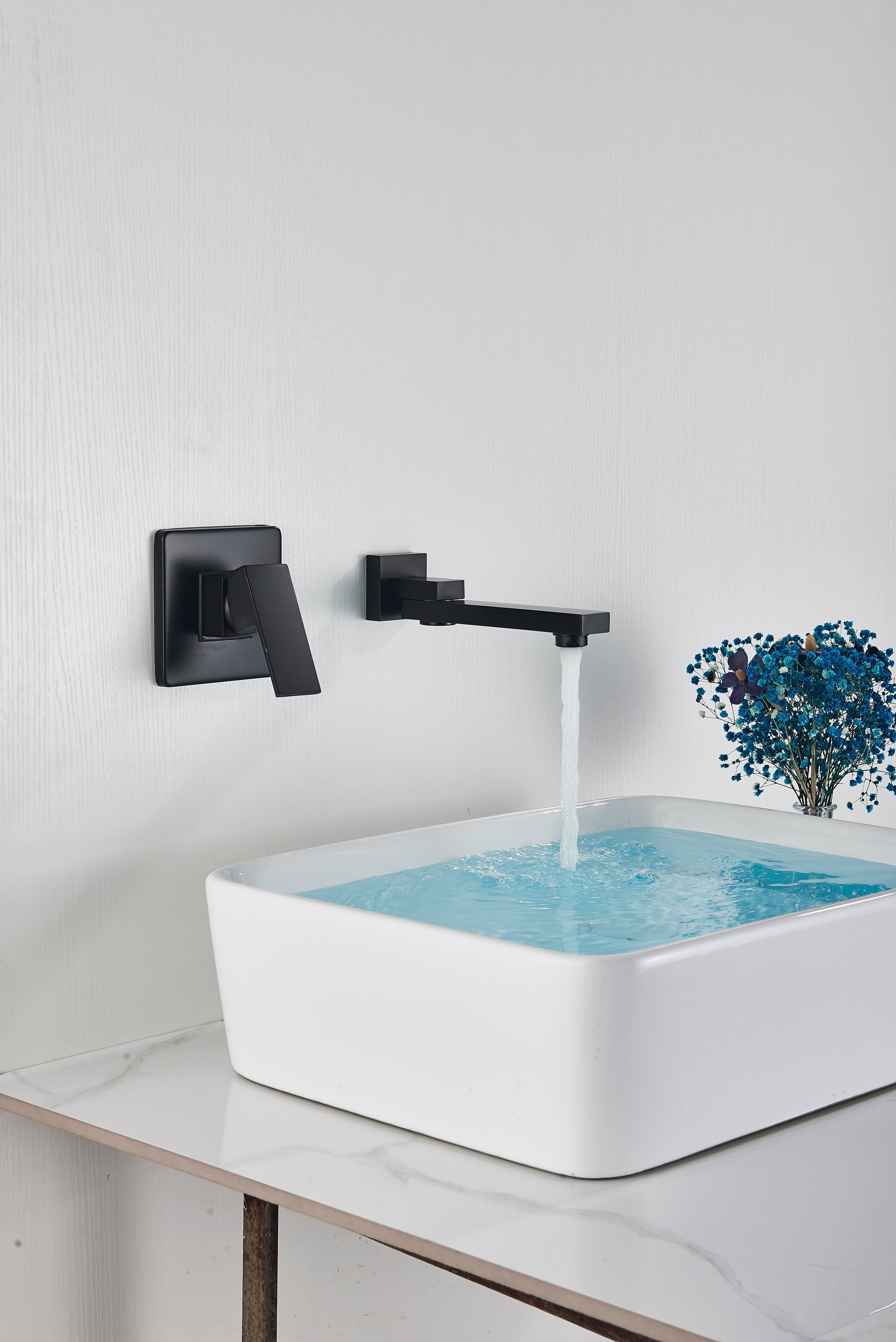 Baterie de lavoar neagra mata, incastrata, din alama, cod 1226