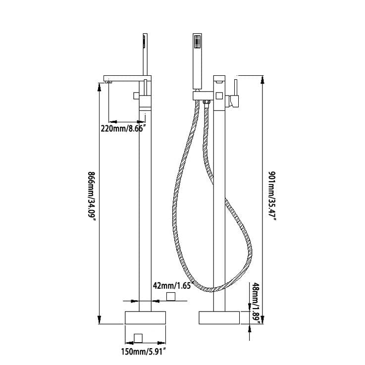 Baterie de podea cu cadru patrat, finisaj negru mat, cod 1325