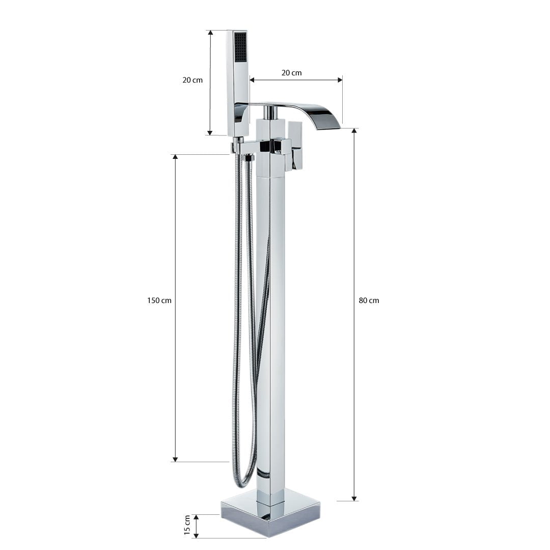 Baterie de podea cu cadru patrat si efect de cascada, argintiu, cod 1562