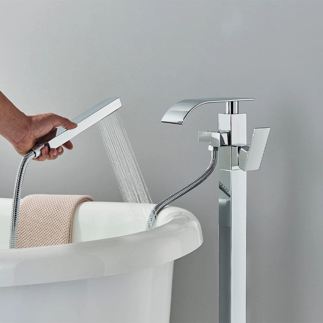 Baterie de podea cu cadru patrat si efect de cascada, argintiu, cod 1562