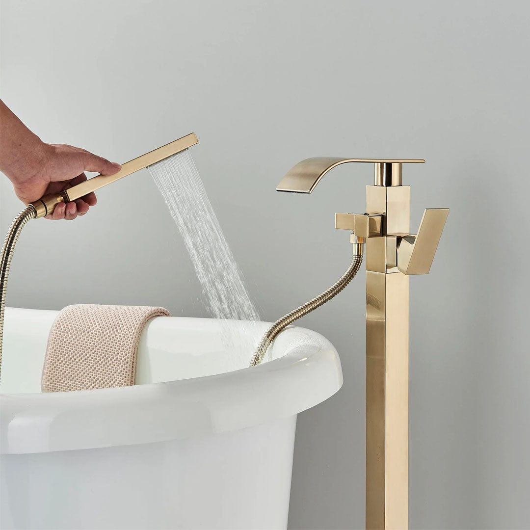 Baterie de podea cu cadru patrat si efect de cascada, auriu periat, cod 1563