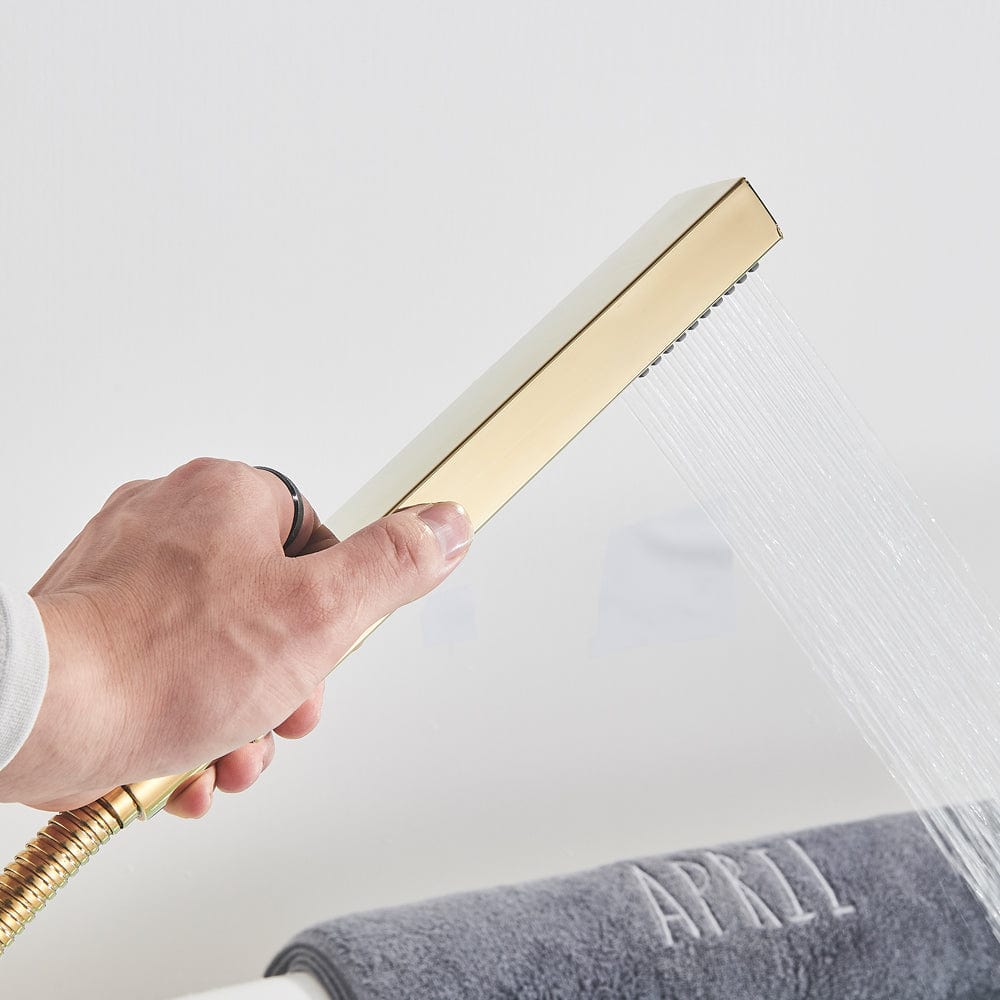 Baterie de podea cu cadru patrat si efect de cascada, cu 2 functii de curgere, auriu lucios, cod 1358