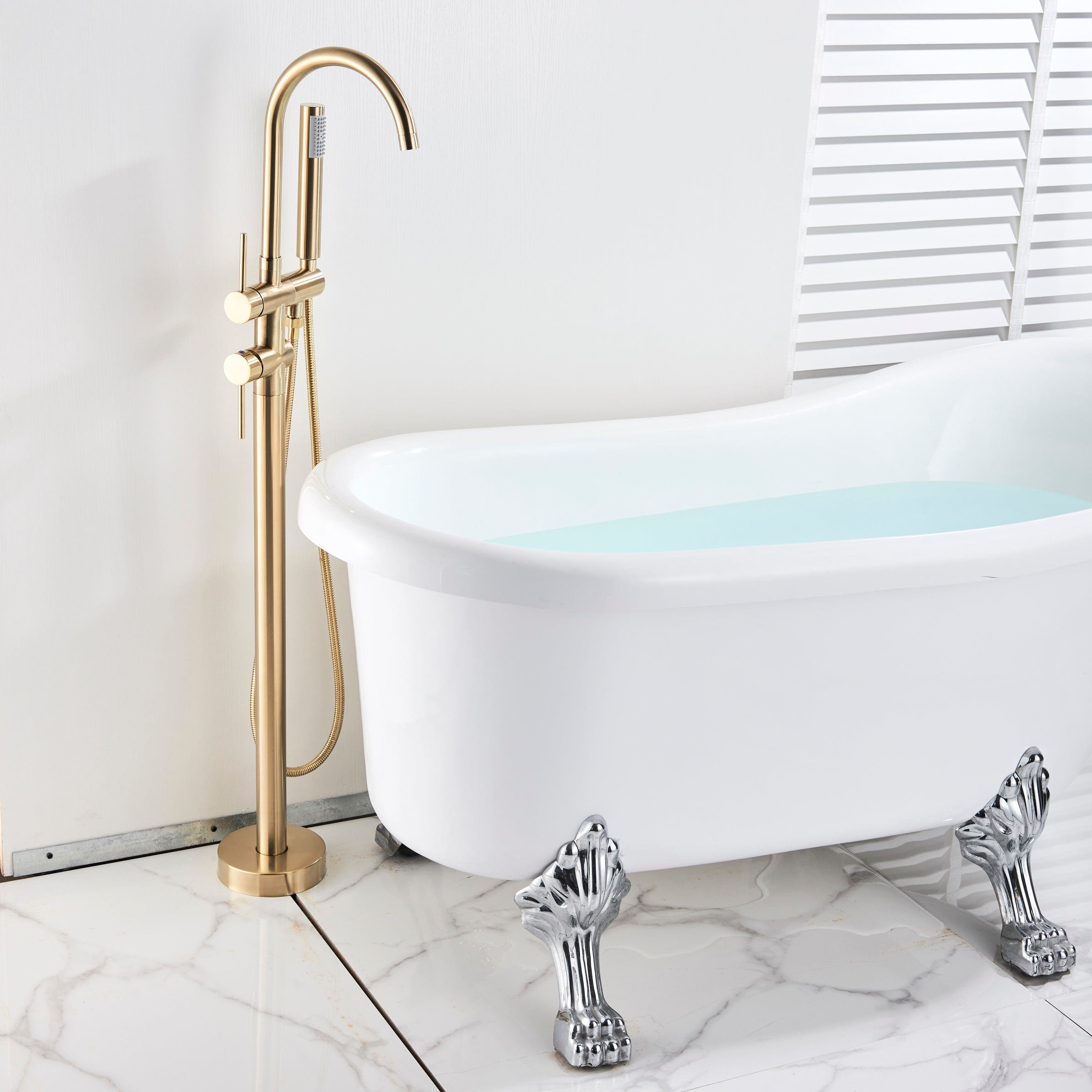 Baterie de podea cu cadru rotund si rotire 360 grade, auriu nichelat, cod 1328