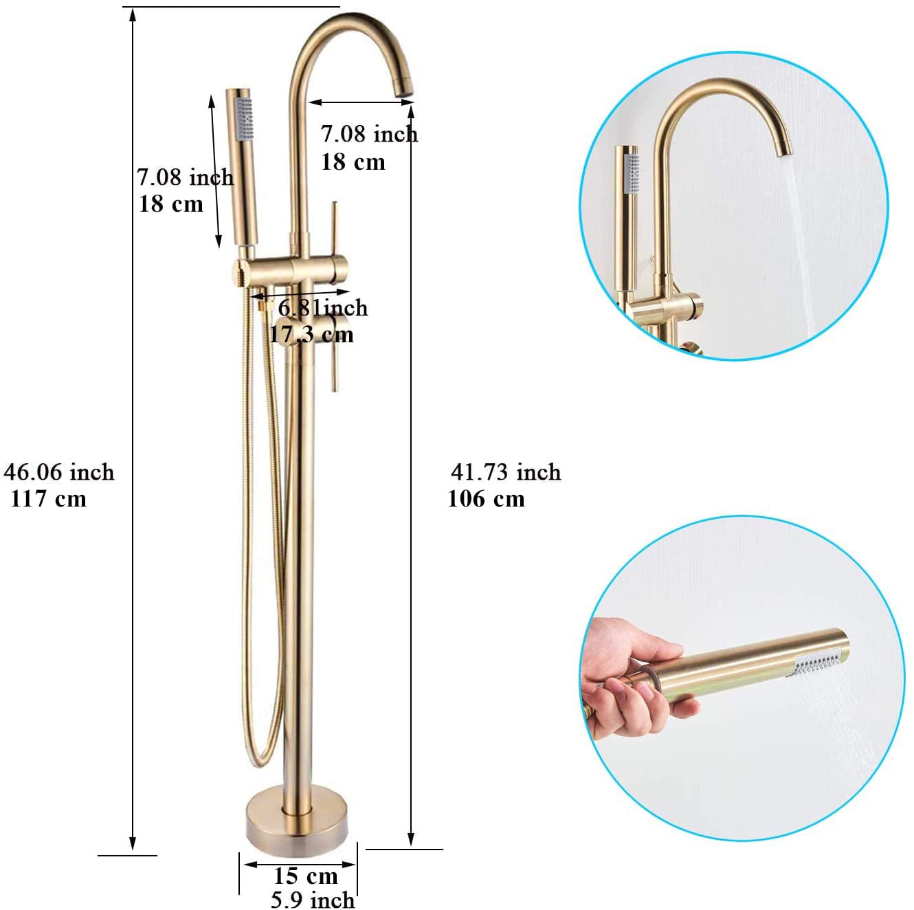 Baterie de podea cu cadru rotund si rotire 360 grade, auriu nichelat, cod 1328