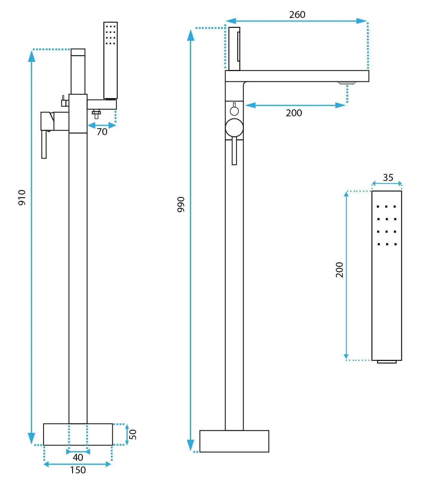 Baterie de podea Rea Flores, argintiu lucios