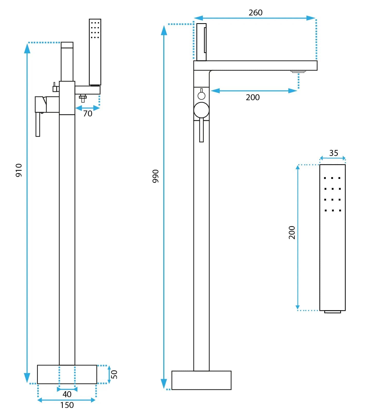 Baterie de podea Rea Flores, negru mat