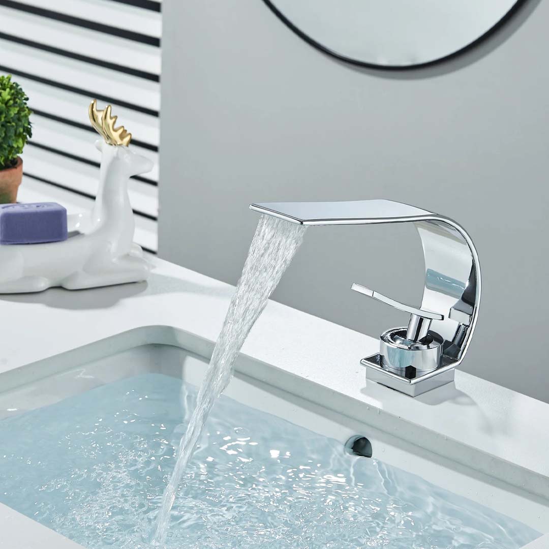 Baterie lavoar baie, argintiu lucios, curbata in forma de C, cod 1631