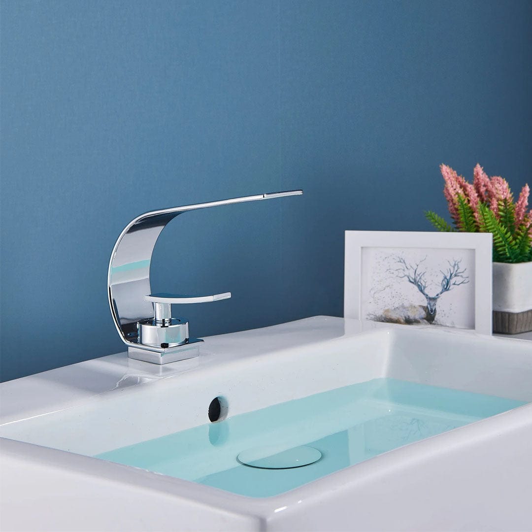 Baterie lavoar baie, argintiu lucios, curbata in forma de C, cod 1631