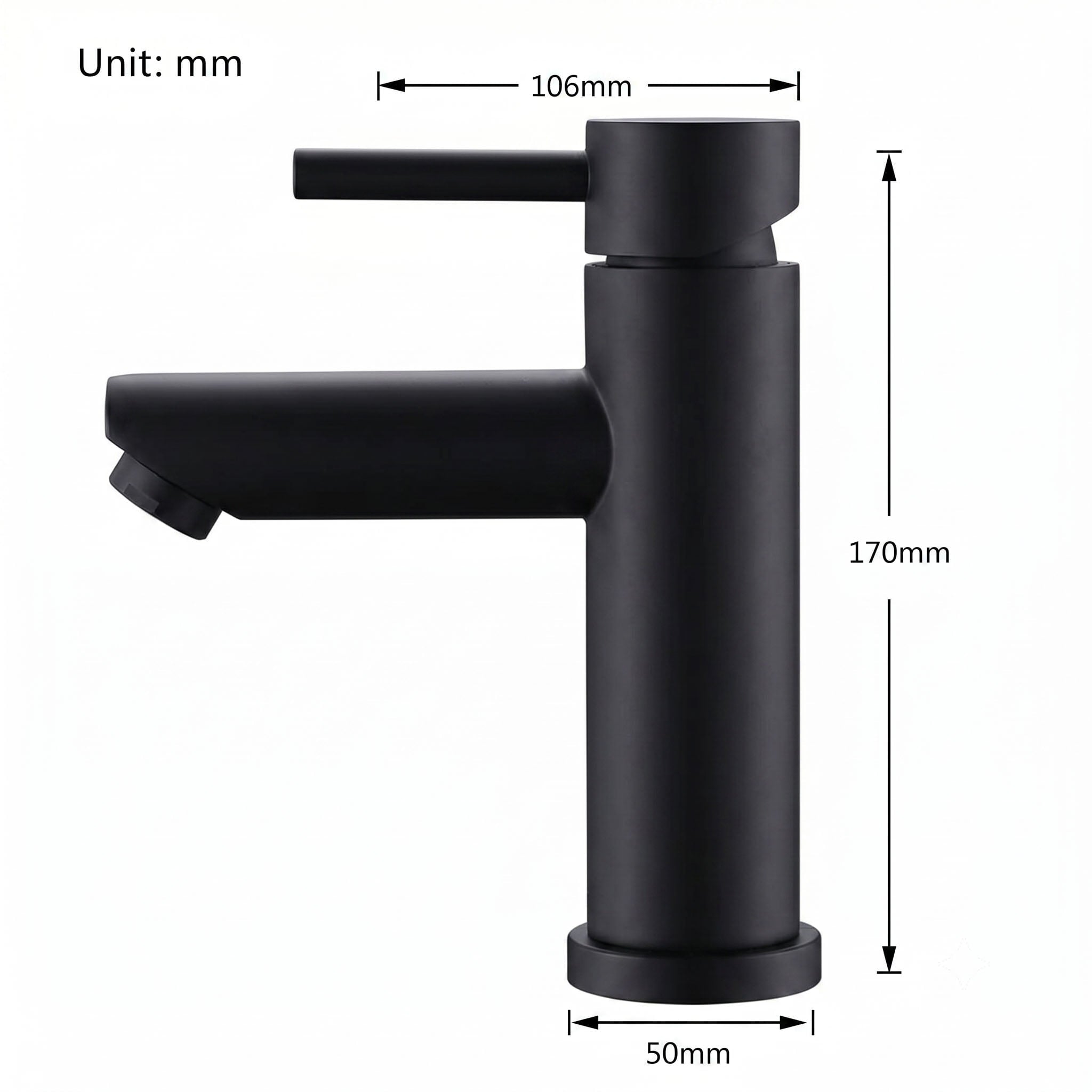 Baterie lavoar/bideu cu montare pe chiuveta, cu un singur maner si orificiu, negru mat, cod 1283