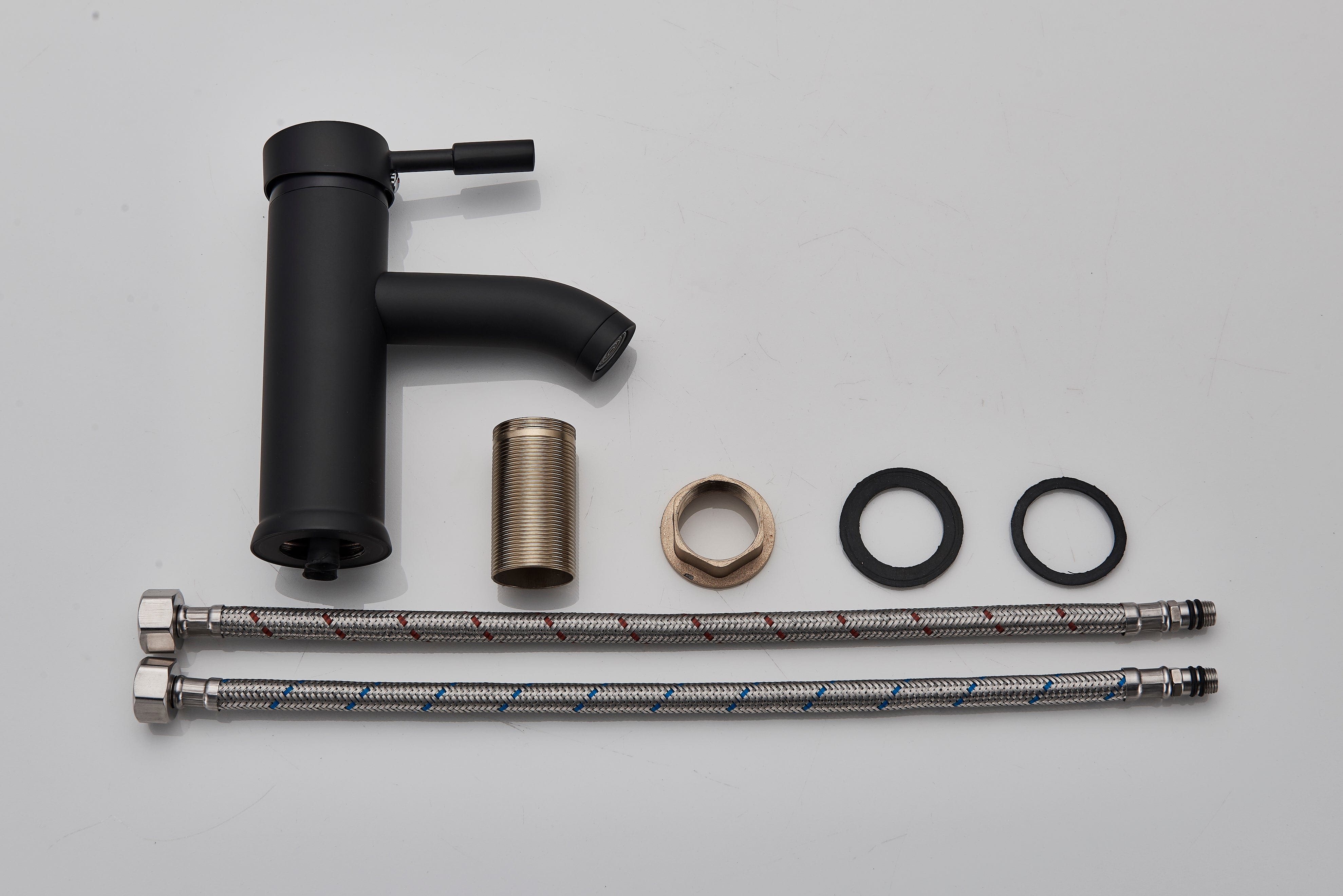 Baterie lavoar/bideu cu montare pe chiuveta, cu un singur maner si orificiu, negru mat, cod 1283