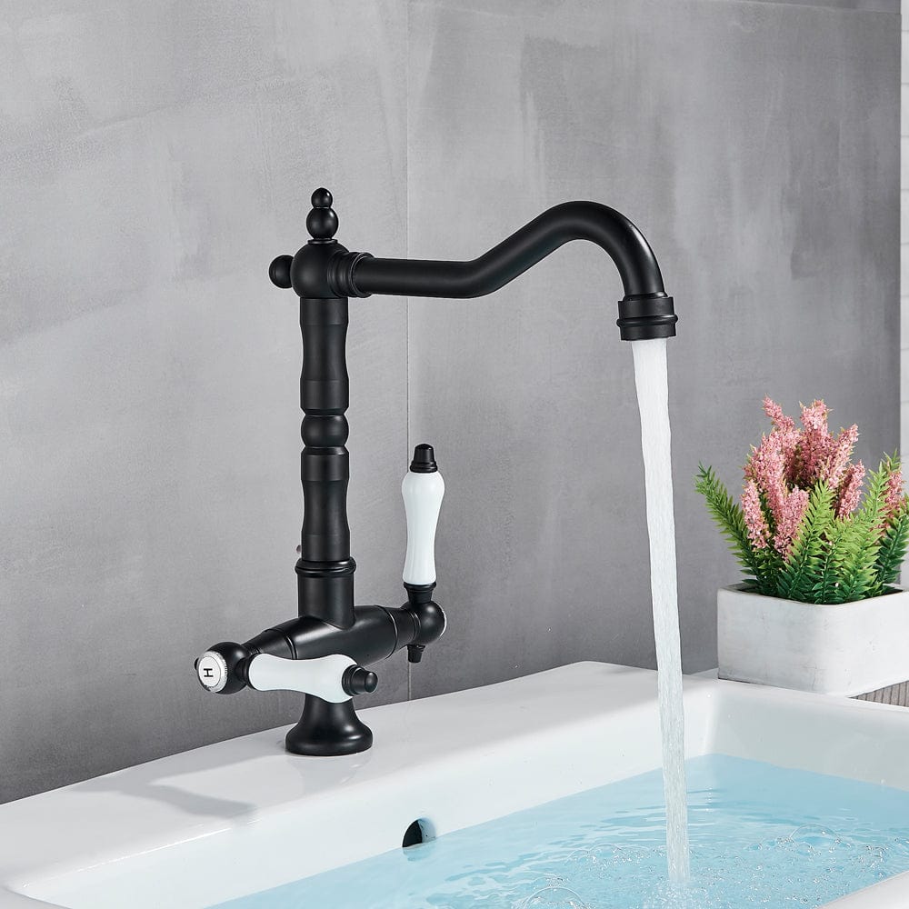 Baterie lavoar/bucatarie retro, inalta, cu montare pe chiuveta sau blat, negru mat, cod 1517