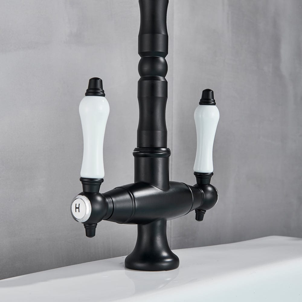 Baterie lavoar/bucatarie retro, inalta, cu montare pe chiuveta sau blat, negru mat, cod 1517