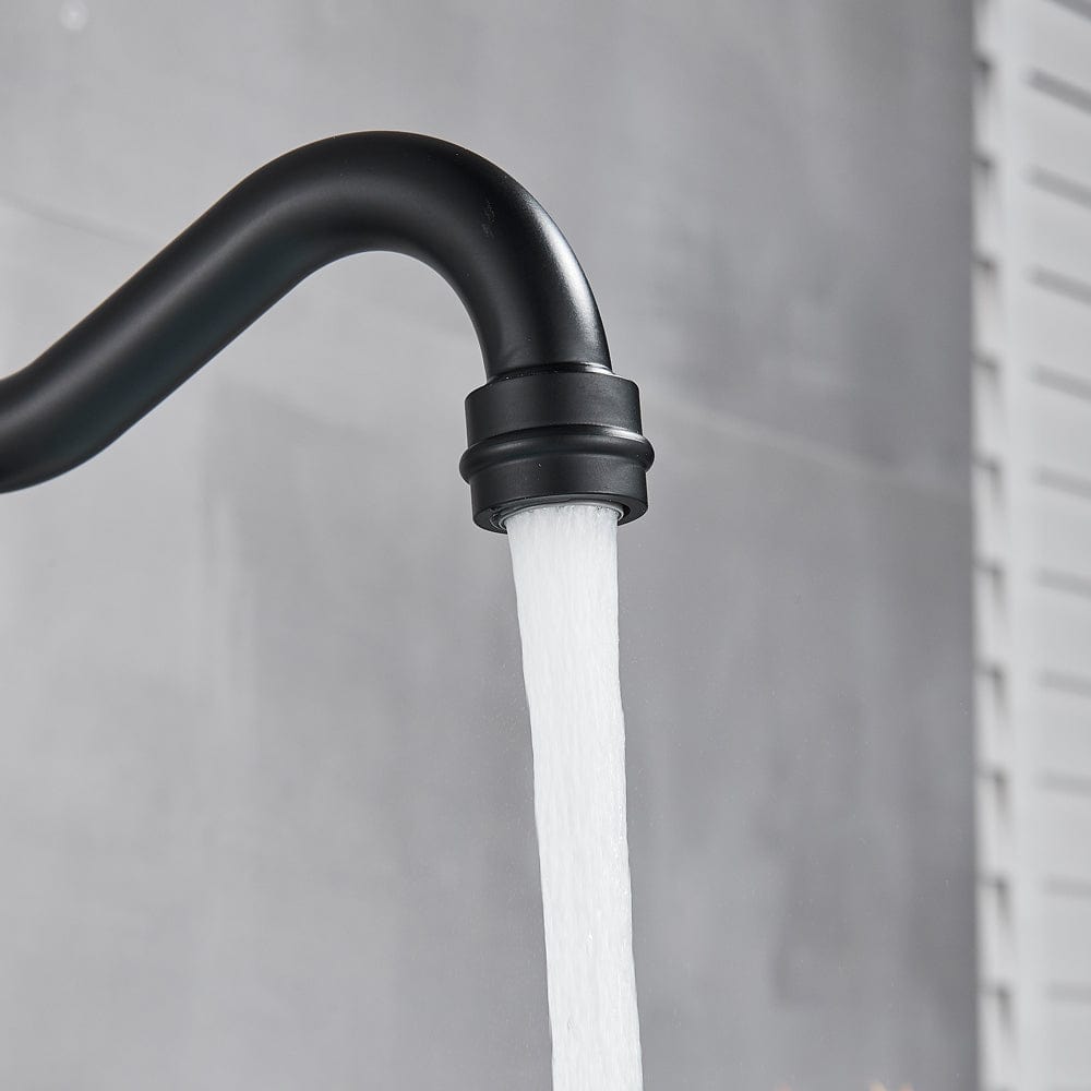 Baterie lavoar/bucatarie retro, inalta, cu montare pe chiuveta sau blat, negru mat, cod 1517