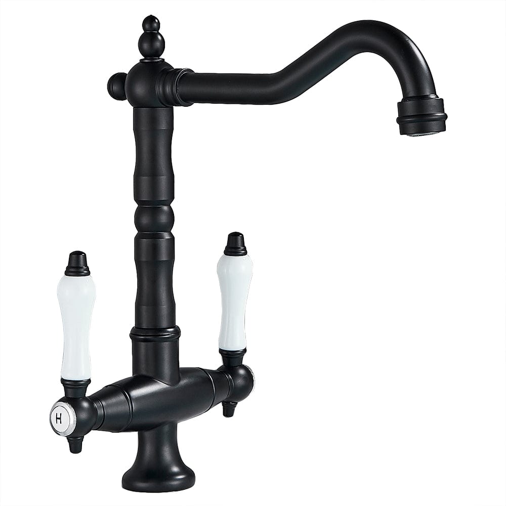 Baterie lavoar/bucatarie retro, inalta, cu montare pe chiuveta sau blat, negru mat, cod 1517