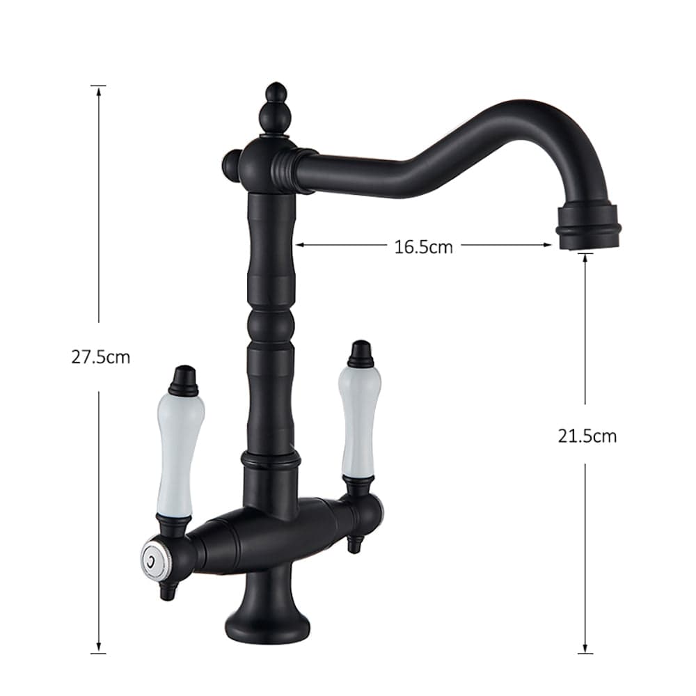 Baterie lavoar/bucatarie retro, inalta, cu montare pe chiuveta sau blat, negru mat, cod 1517