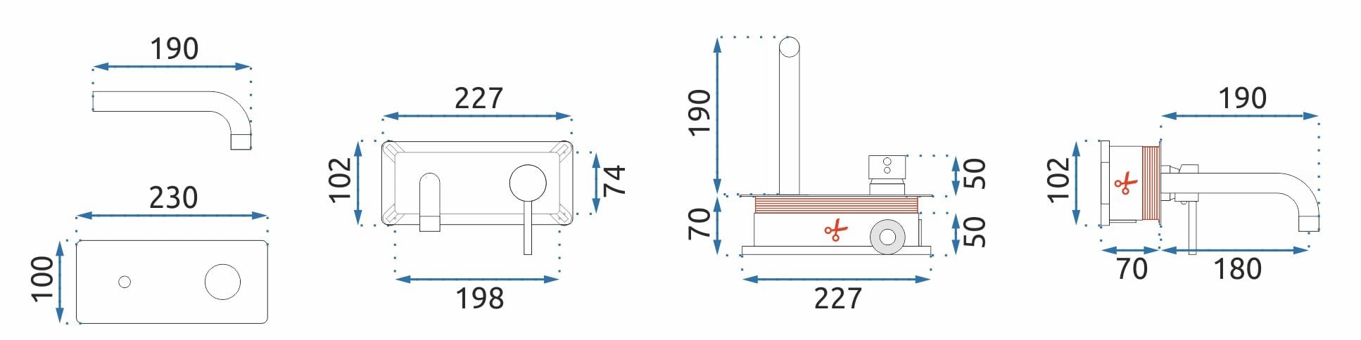 Baterie lavoar/cada Rea Viva, auriu lucios