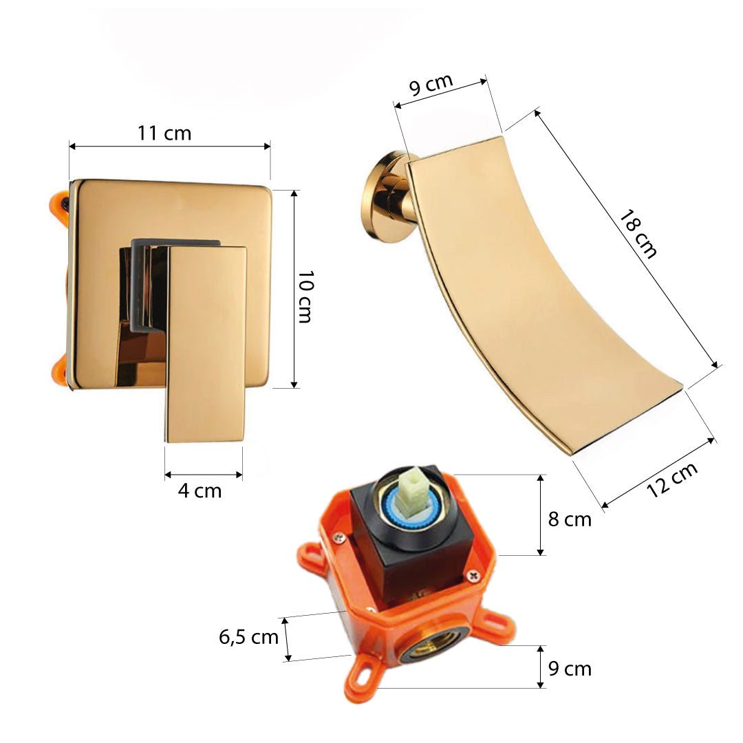 Baterie lavoar Cascade, auriu lucios, cu montare in perete, cod 1475